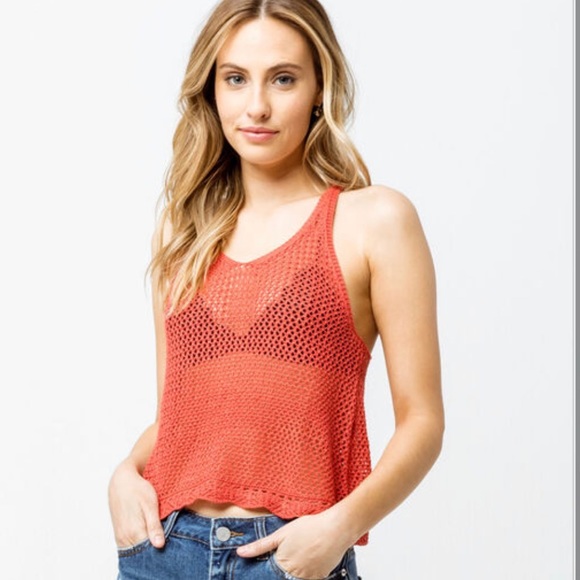 Tilly's SKY AND SPARROW Crochet Rust Tank Top - Picture 4 of 6